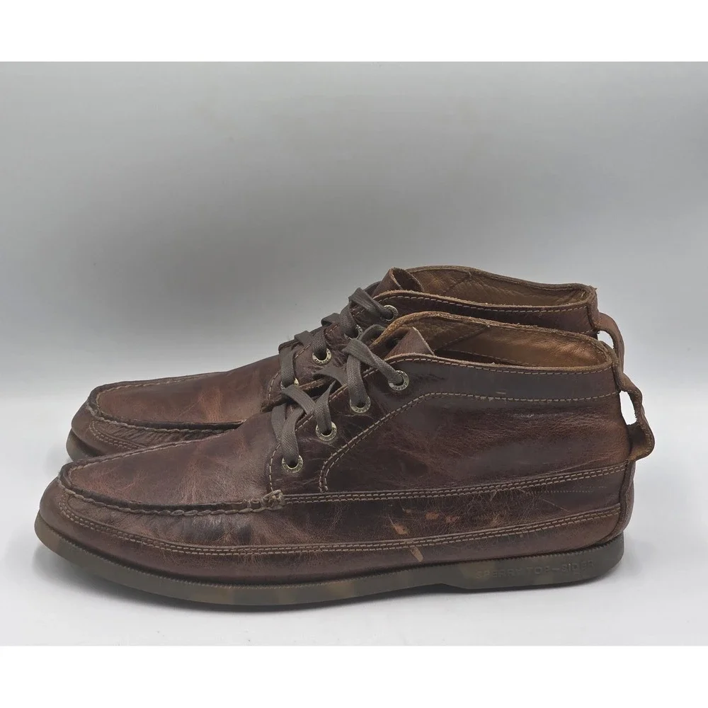 Sperry Authentic Original Boat Chukka Boots Mens 10M Dark Brown Leather